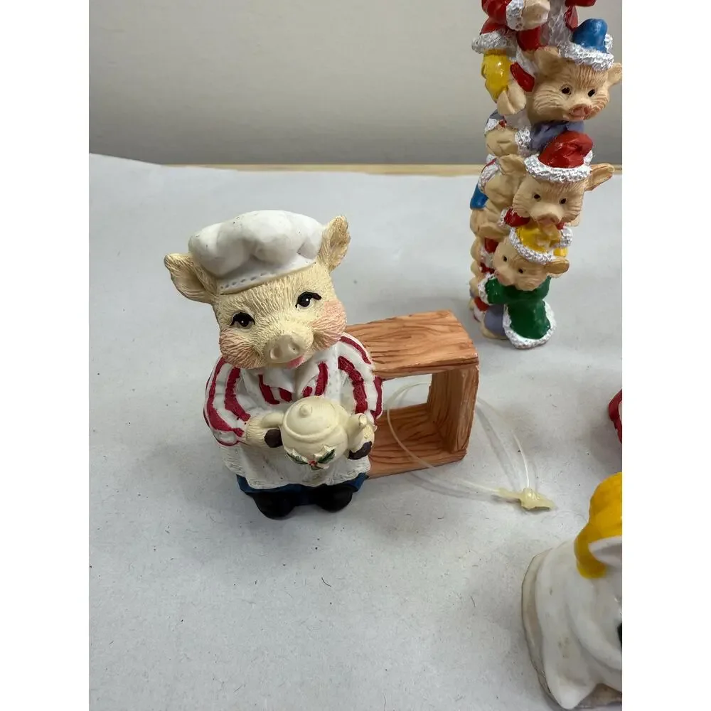 Set of 4 Vintage Christmas Pigs, Festive Holiday Figurines, Farmhouse Decor